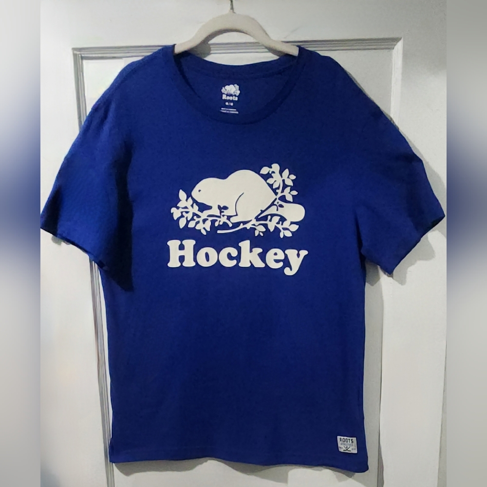 🍁 Roots Athletics Beaver Logo Blue Hockey T-Shirt (Size M)